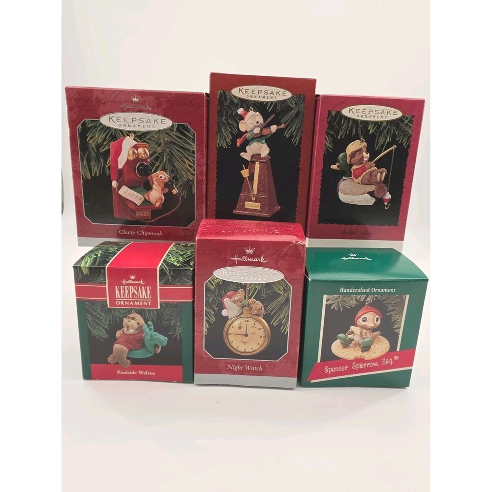Lot Of  6- Assortment of Vintage Hallmark Christmas Ornaments. Cute Critters.